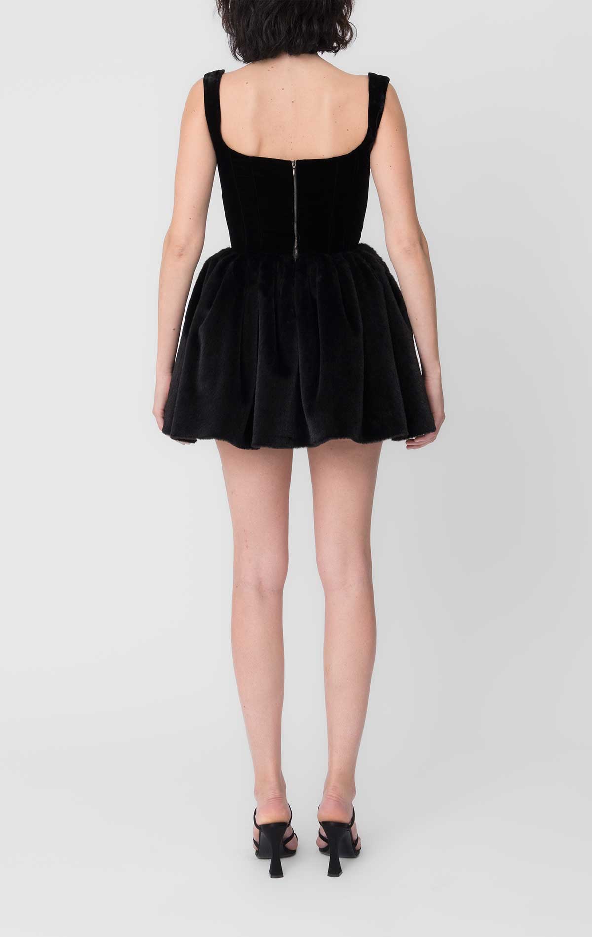 Annie Dress Black Velvet and Faux Fur - Silvia Astore