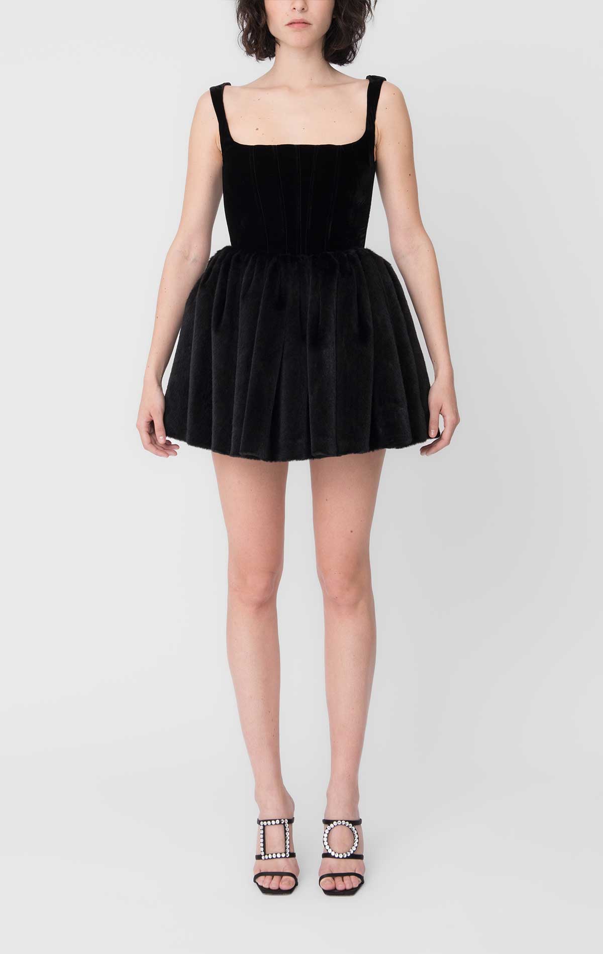 Annie Dress Black Velvet and Faux Fur - Silvia Astore