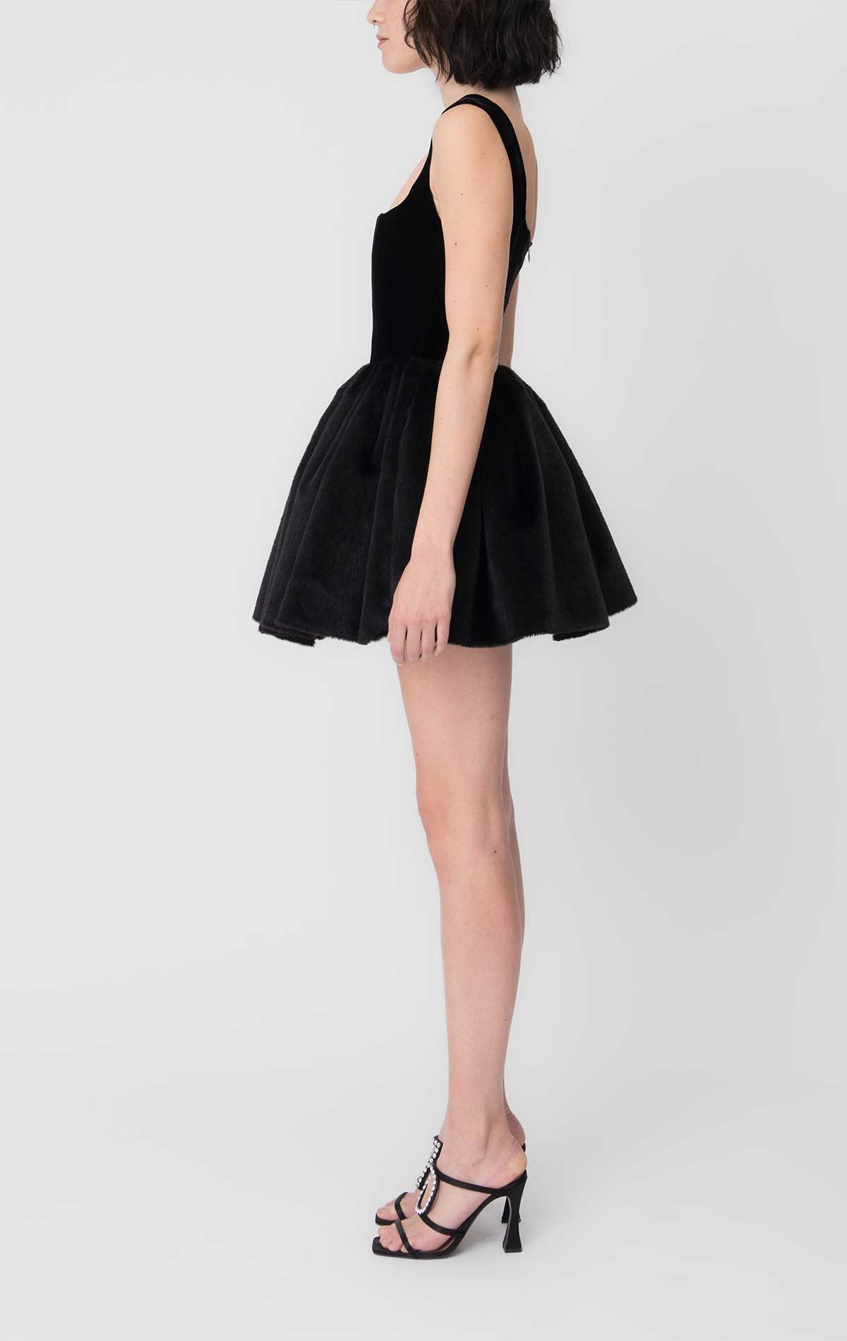 Annie Dress Black Velvet and Faux Fur - Silvia Astore