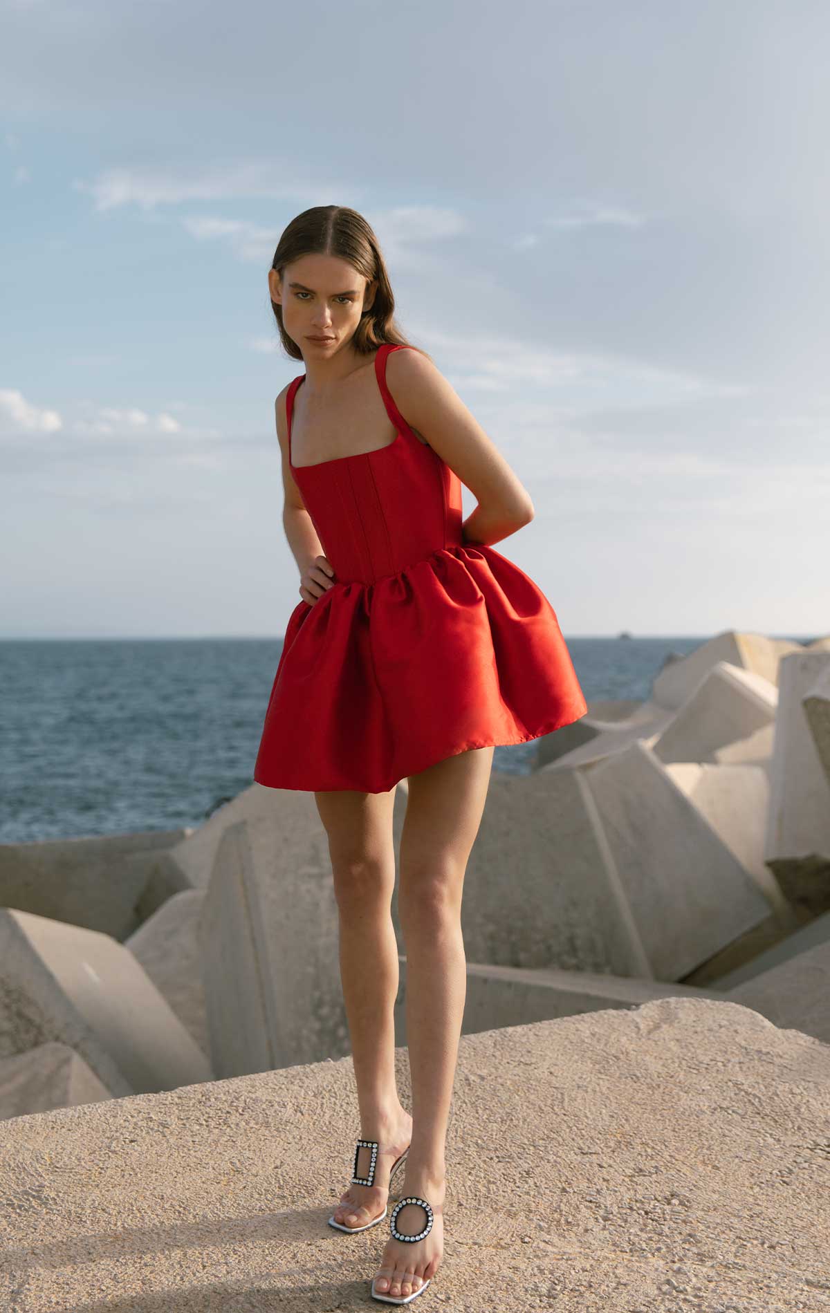 Annie Dress Red Mikado - Silvia Astore