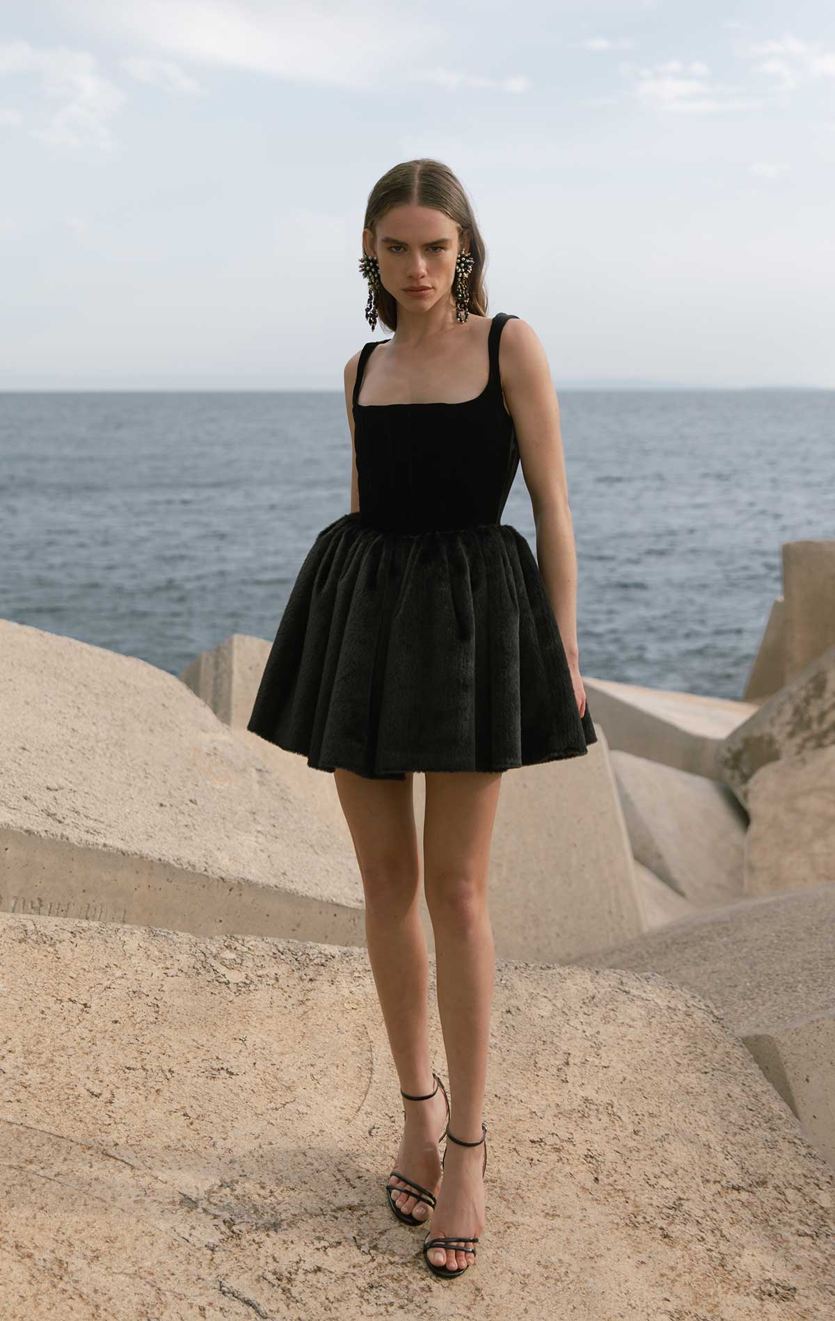 Annie Dress Black Velvet and Faux Fur - Silvia Astore