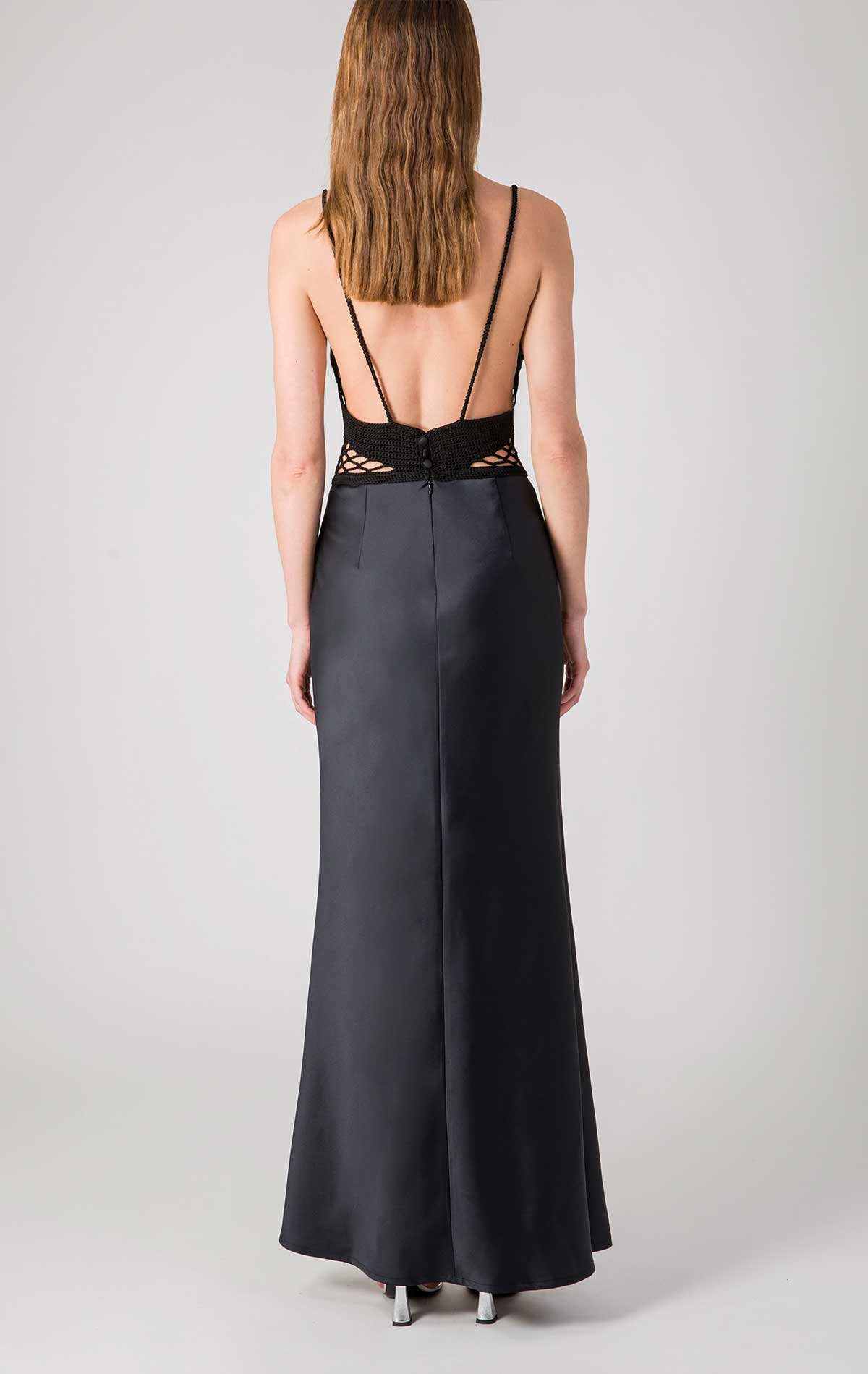 Calipso Dress Black Crochet and Satin - Silvia Astore
