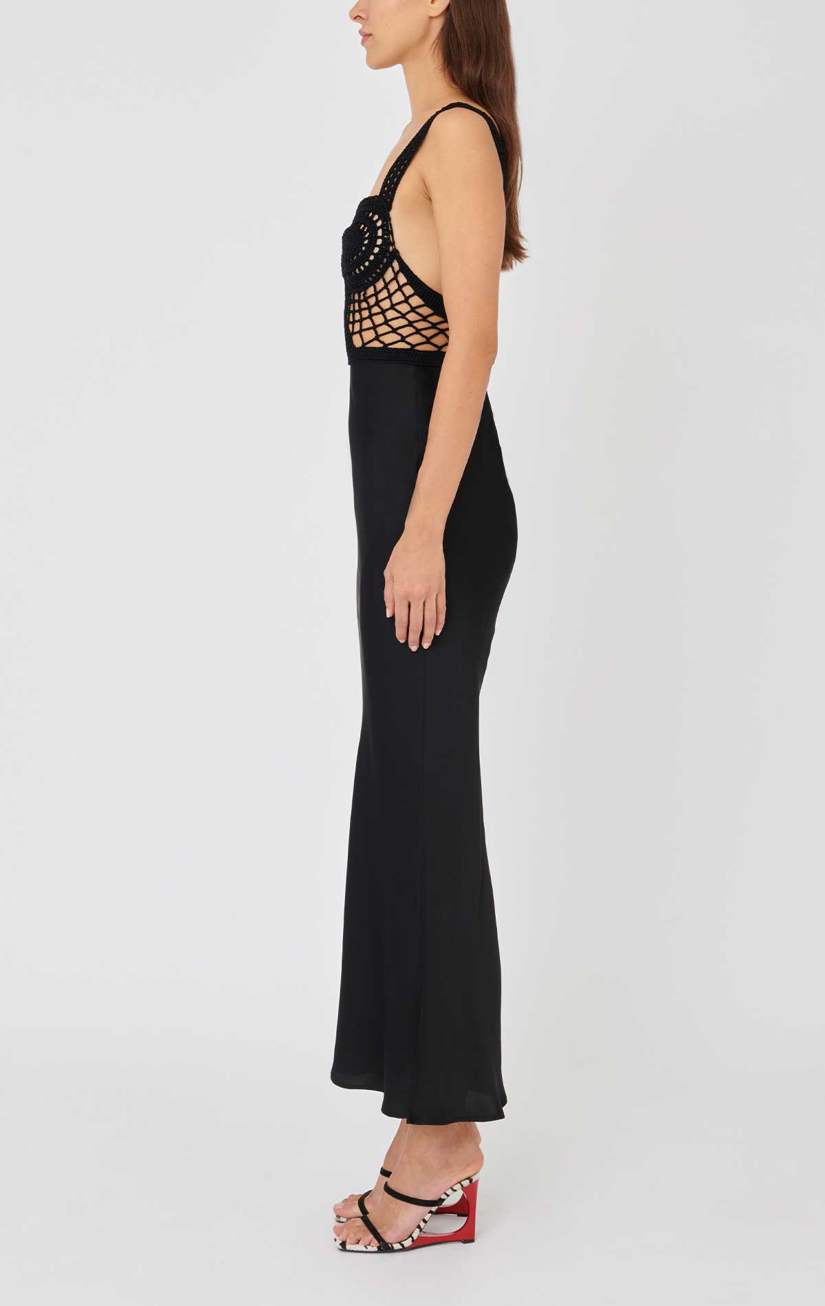 Calipso Dress Black Crochet and Satin - Silvia Astore