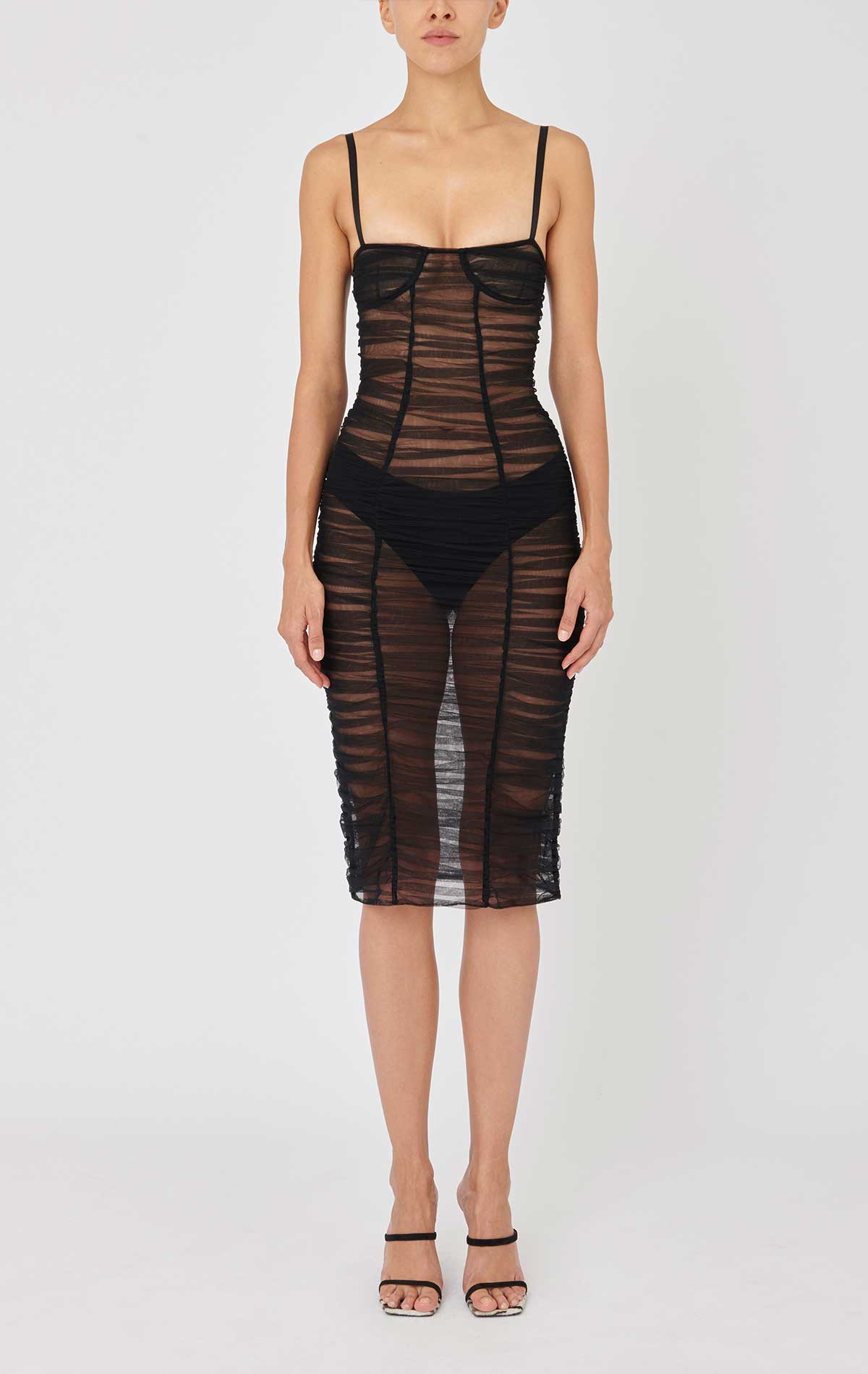 Frida Dress Black Stretch tulle - Silvia Astore