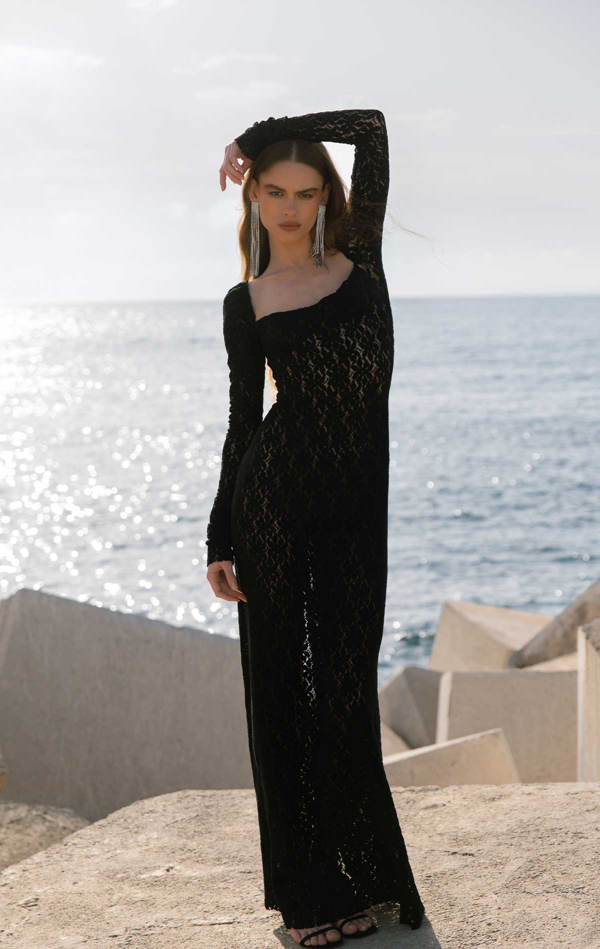 Judith Dress Black Chenille Lace - Silvia Astore