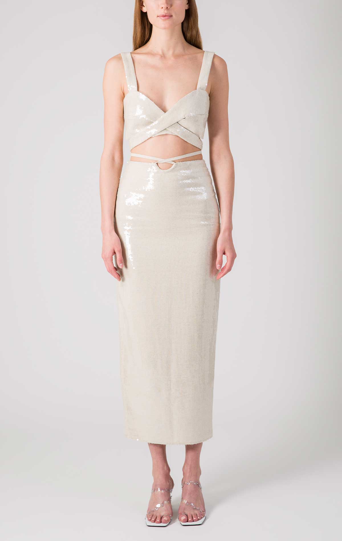 Lauren Set sand Linen with Sequins - Silvia Astore