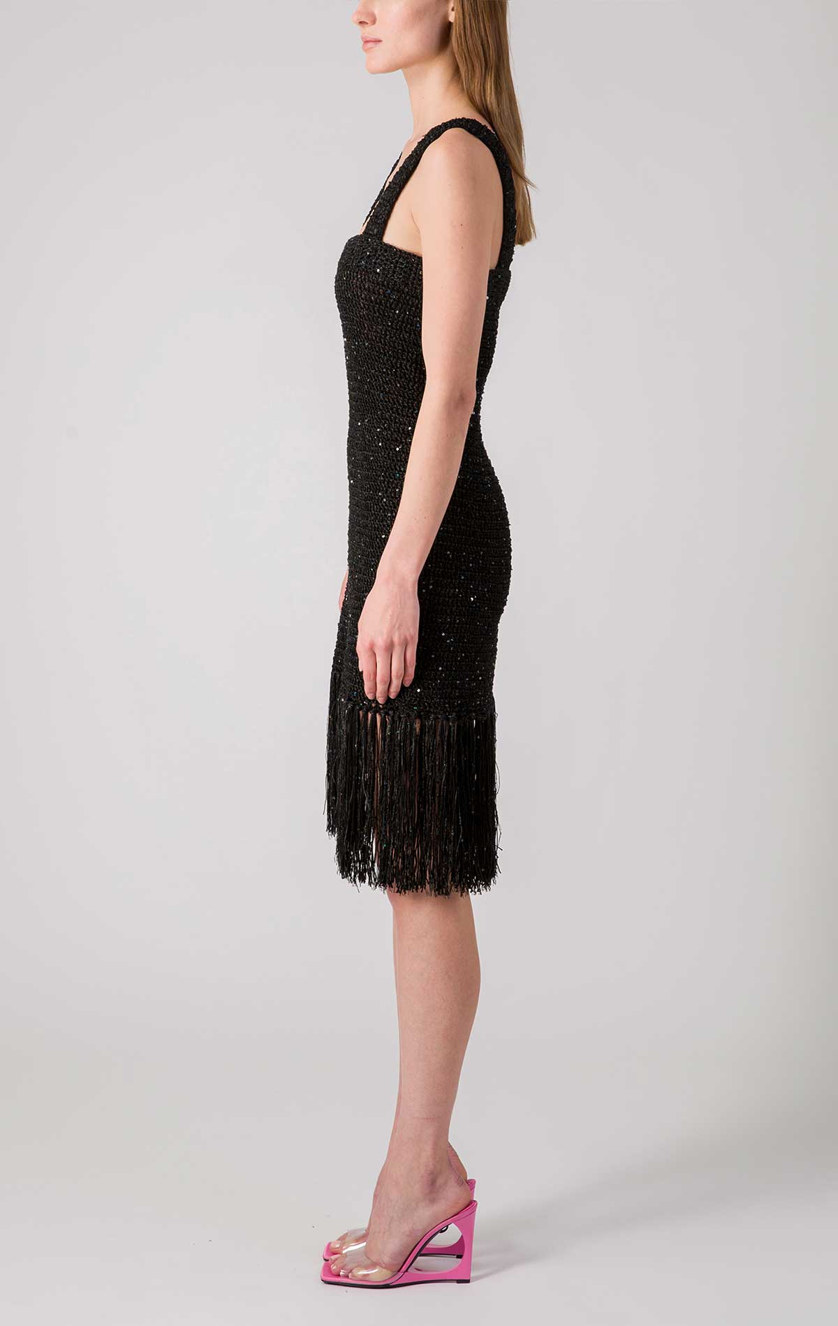 Lena Dress Black Crochet - Silvia Astore