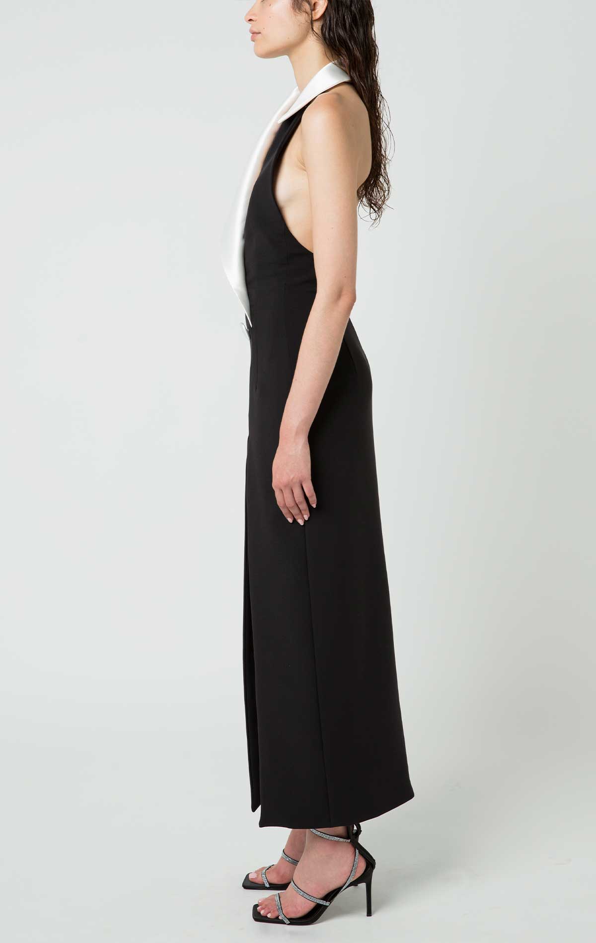 Opium Dress Black Wool Crepe and Mikado - Silvia Astore
