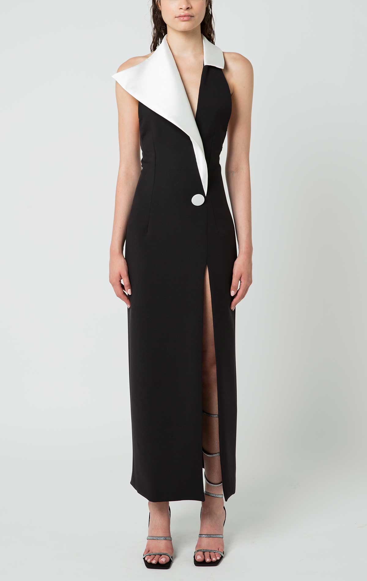 Opium Dress Black Wool Crepe and Mikado - Silvia Astore