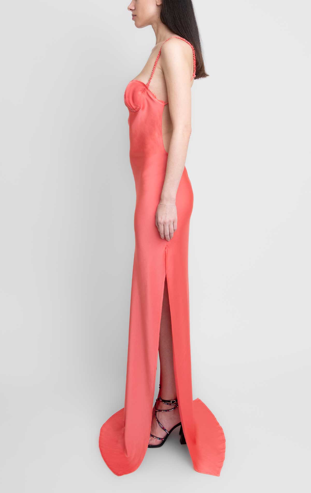 Vittoria Dress Coral Silk - Silvia Astore