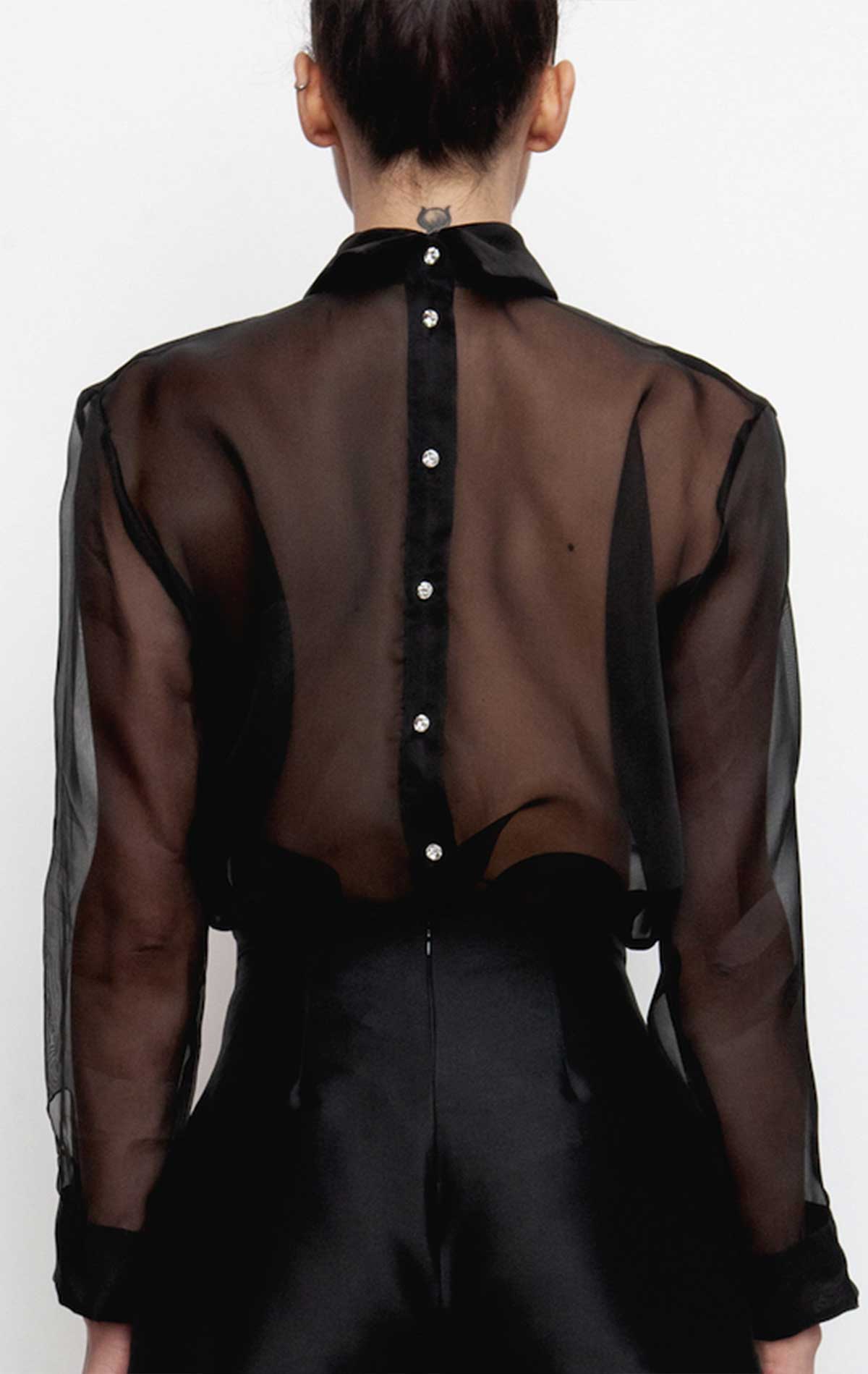 Matilde Inverted Shirt Black Silk organza - Silvia Astore