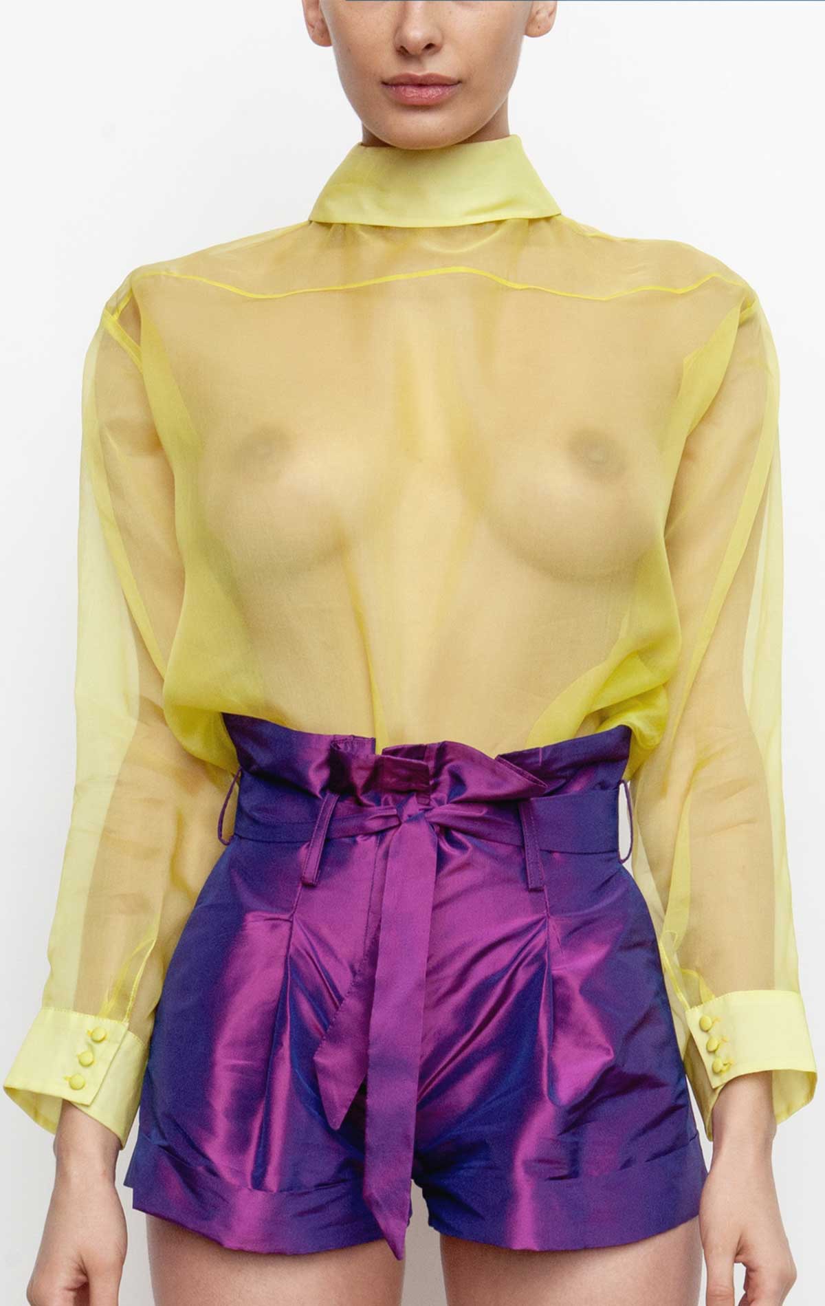 Matilde Inverted Shirt Yellow Silk organza - Silvia Astore