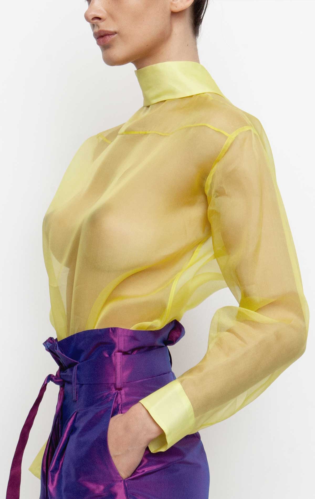 Matilde Inverted Shirt Yellow Silk organza - Silvia Astore