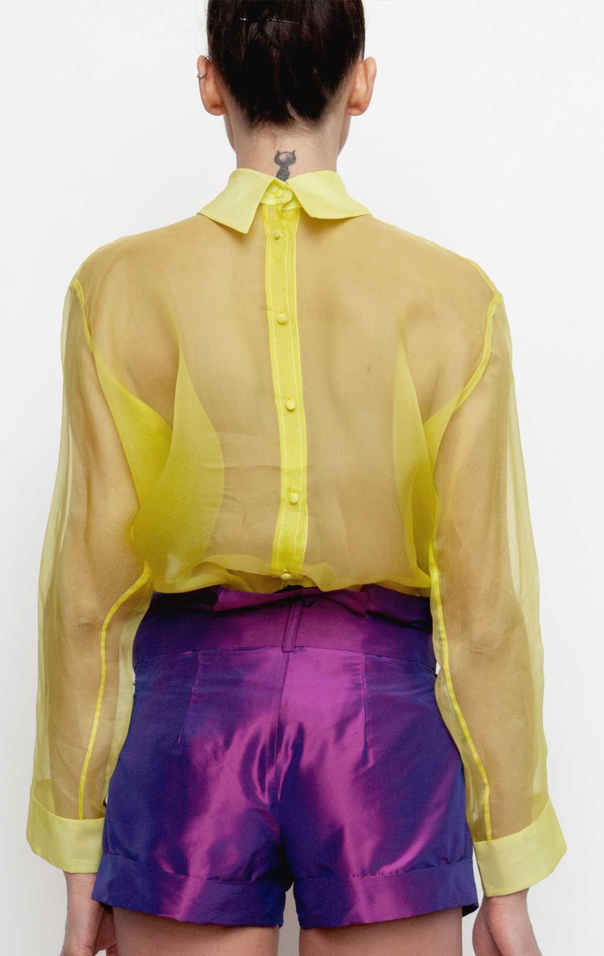 Matilde Inverted Shirt Yellow Silk organza - Silvia Astore