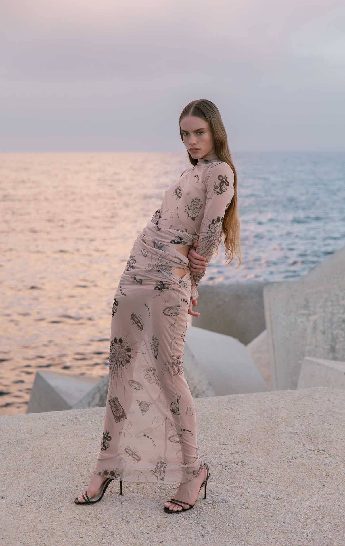 Nora Dress Nude + Print Mesh - Silvia Astore