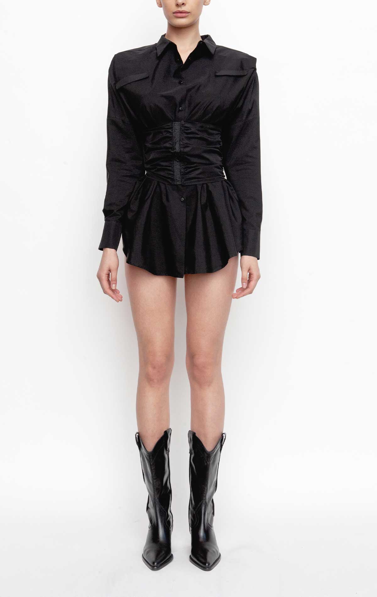 Ambra Shirt/Dress Black Cotton - Silvia Astore