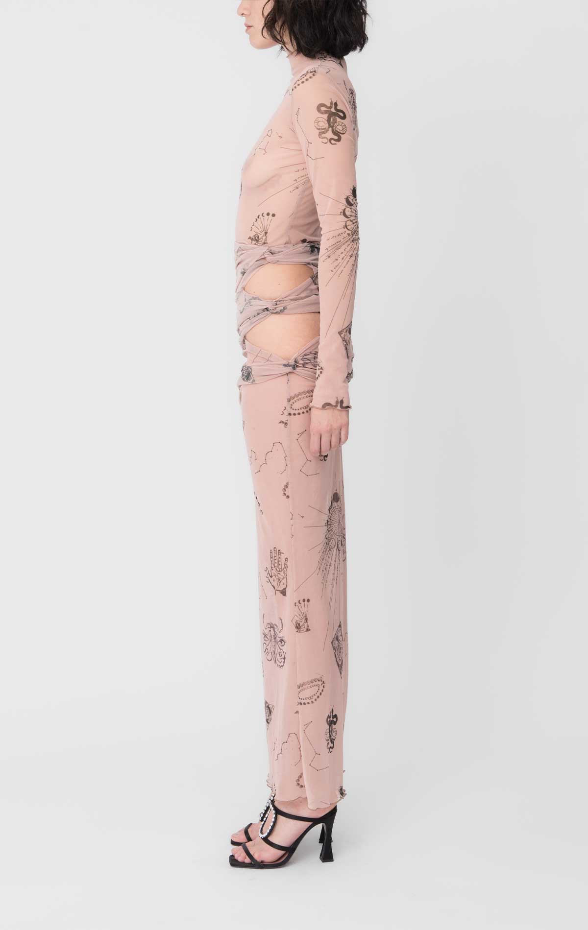 Nora Dress Nude + Print Mesh - Silvia Astore