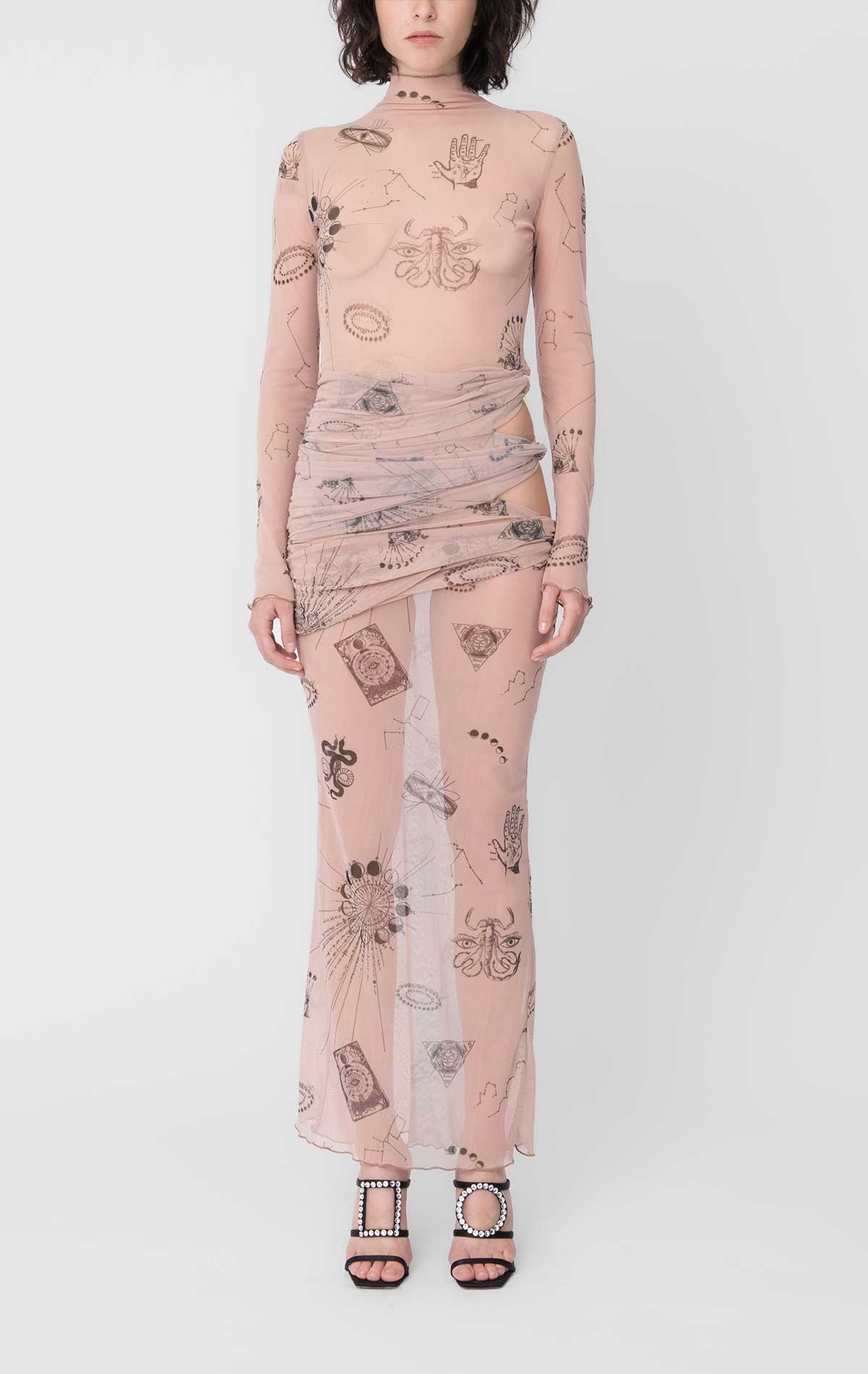 Nora Dress Nude + Print Mesh - Silvia Astore
