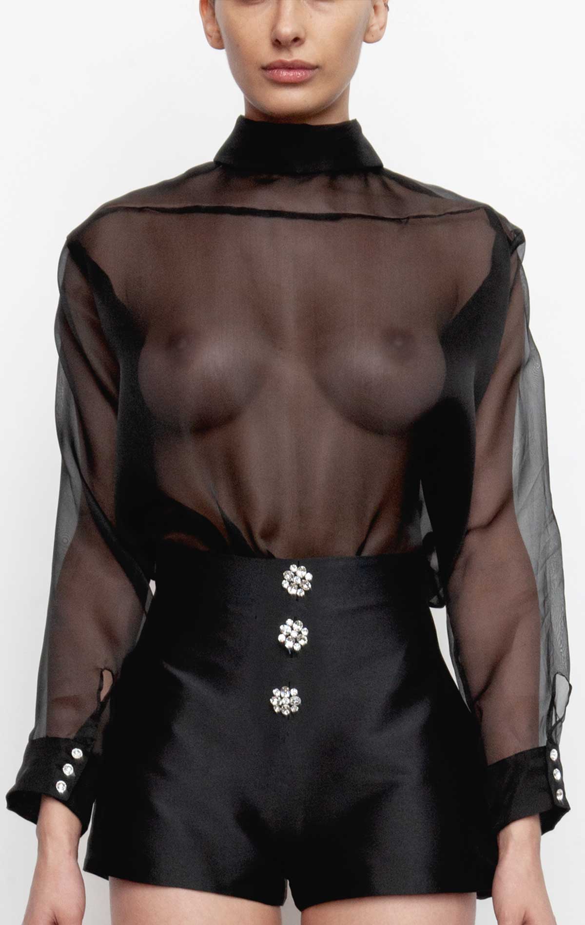 Matilde Inverted Shirt Black Silk organza - Silvia Astore